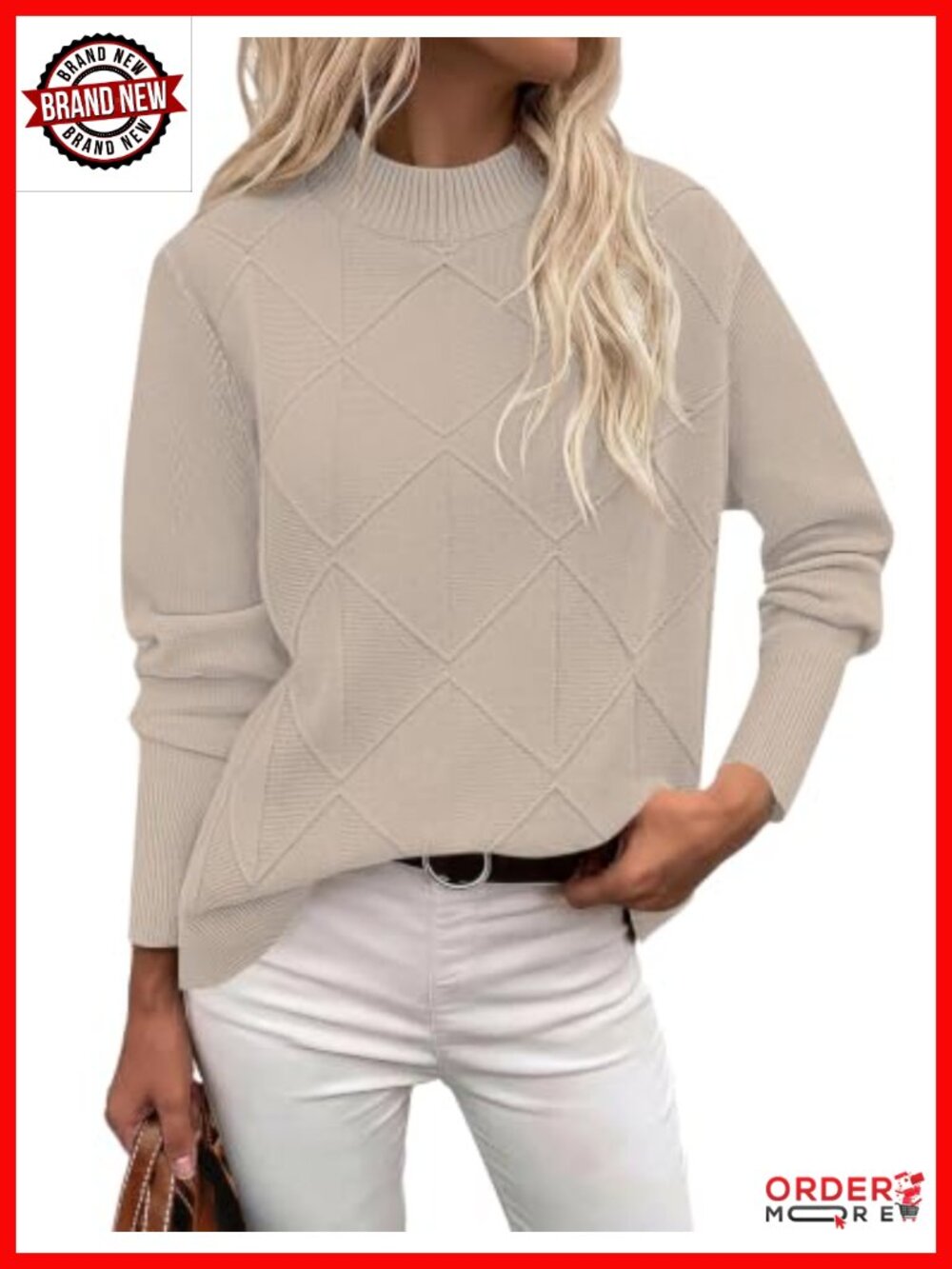 Mock Neck Cable Knit Sweater Long Sleeve Viscose Blend Pullover